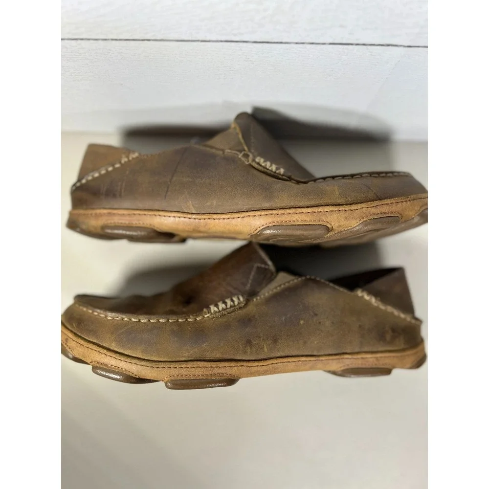 OLUKAI Moloa 9.5 Mens 10128-2733 Casual Brown Leather  Slip On Loafer Shoe